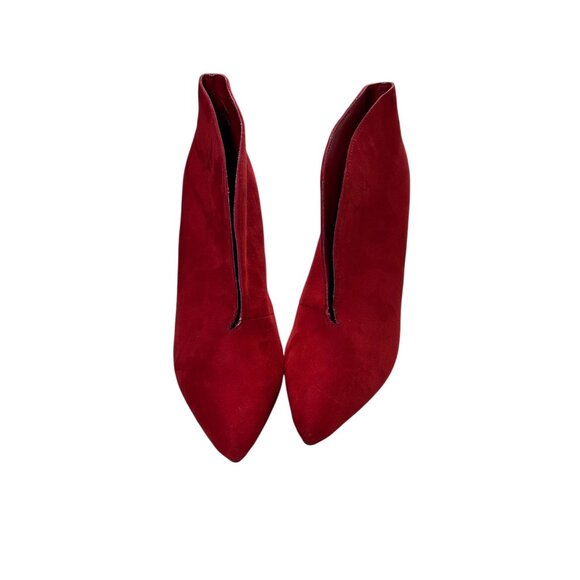 Just Fab Red Stiletto Heel Ankle Bootie Women's Sz 7 Cut Slit Front Pointed Toe - Picture 15 of 15